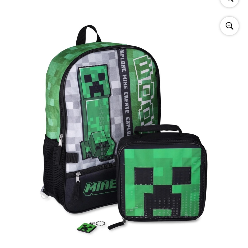 NWT Minecraft Backpack, lunch bag and key chain Set
